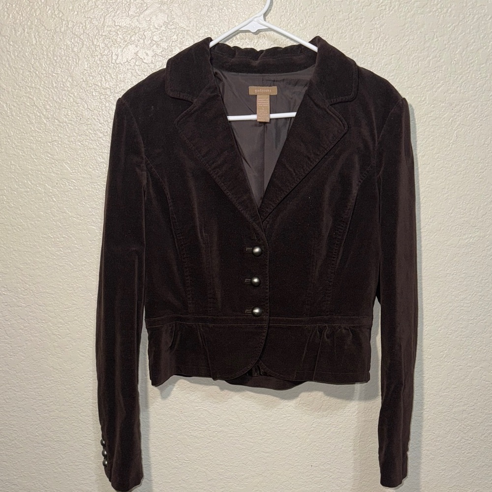 Gadzooks Women’s Brown Cropped Blazer L Suede Look Y2K Vintage Academia